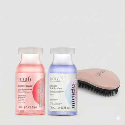Kit Cronograma Capilar de Alto Impacto – Tratamiento Intensivo para tu Cabello: Reconstrucción y Nutrición (2 x 13 ml) + Cepillo Emah